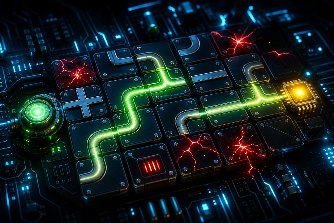 Volt Runner Spielgrafik auf einem leuchtenden Circuit-Board