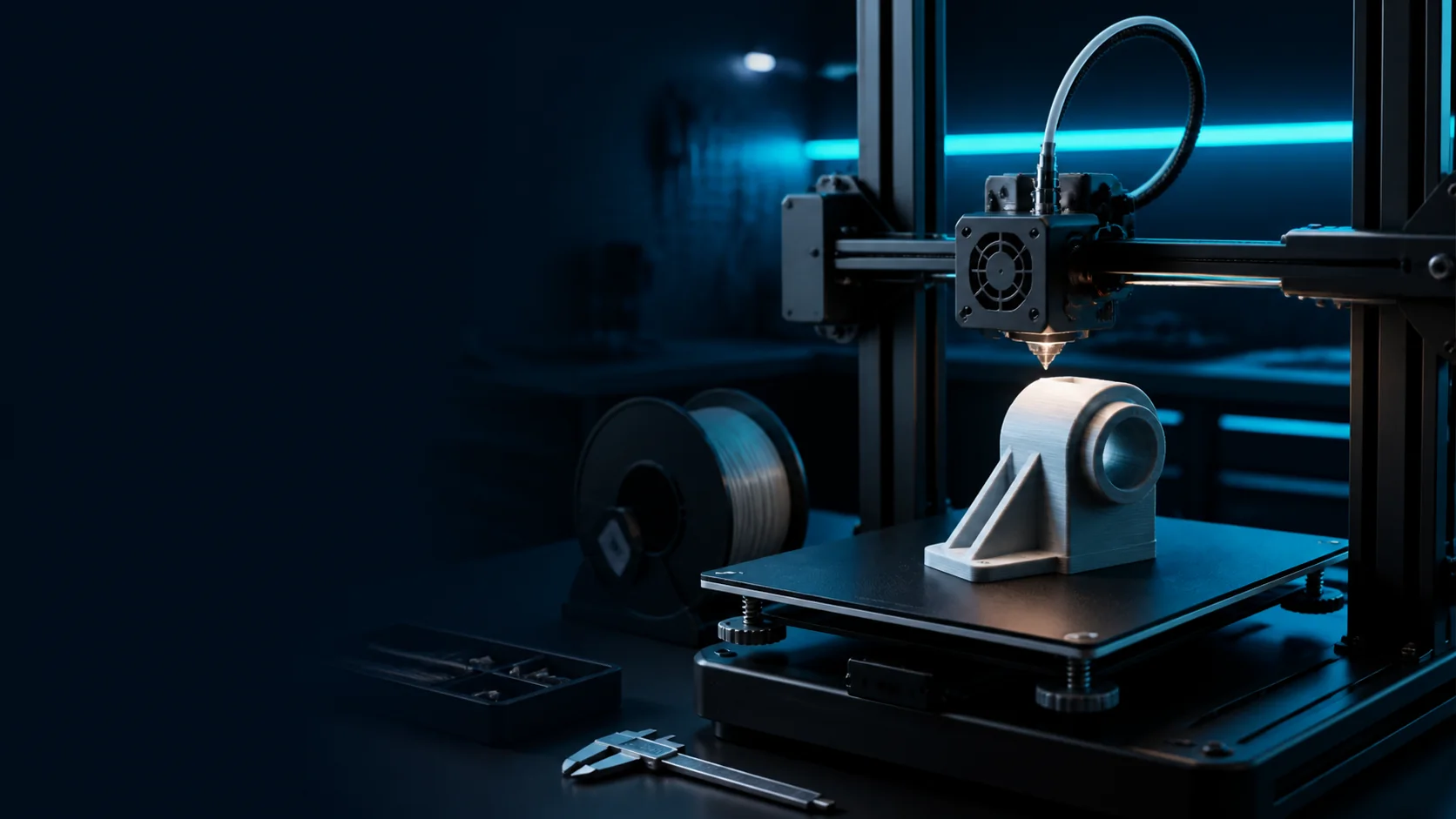 3D-Drucker beim Drucken eines technischen Bauteils